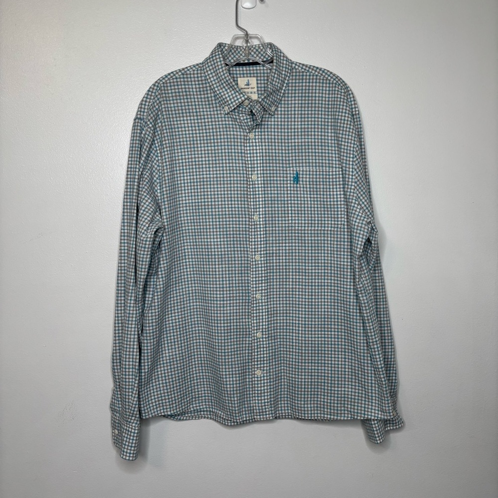 Johnnie-O Hangin’ Out Plaid Button Down Large Blue Gray Long Sleeve Cotton - Picture 2 of 10